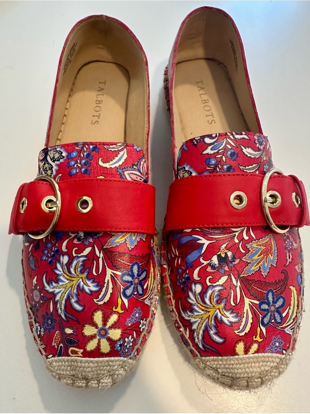 Talbots Red Floral Espadrille Loafers with Buckle Accent